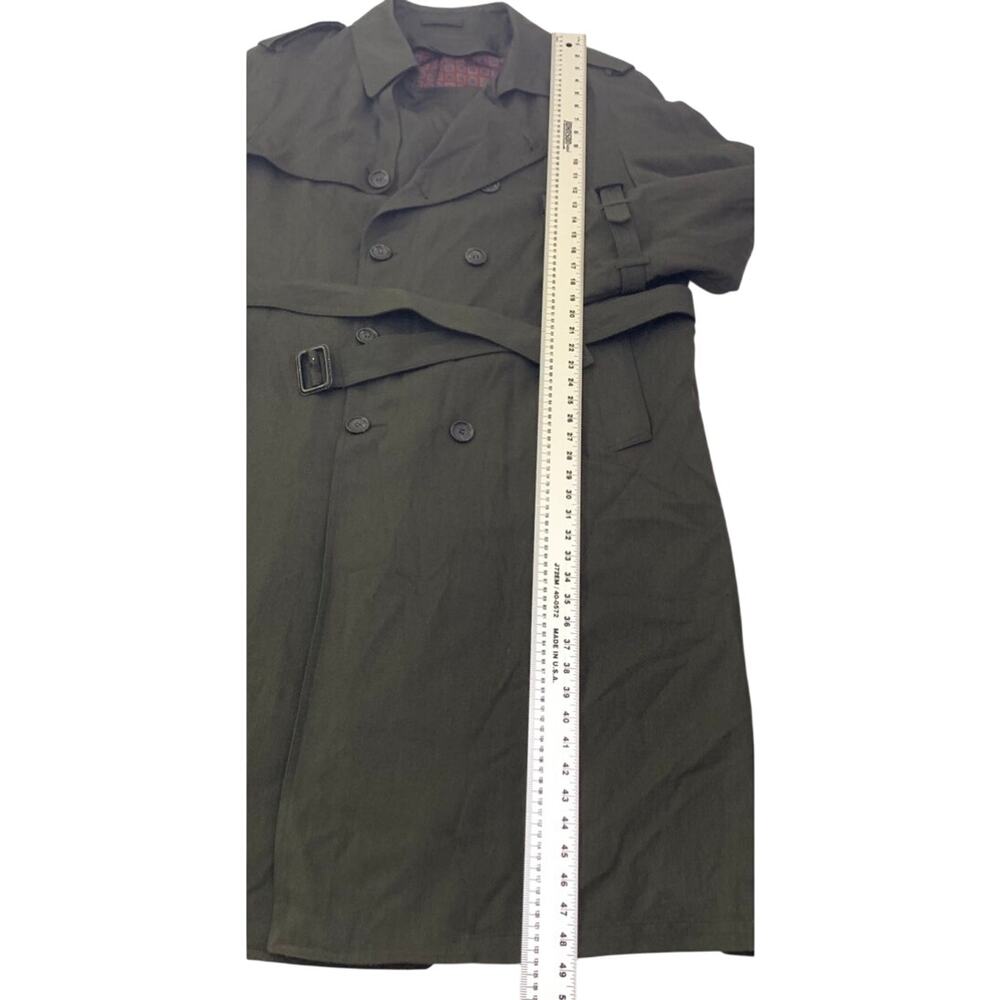 London Fog Mens Trench Coat 44 Reg Olive Green Lined Double Breasted Old Money - Picture 6 of 16